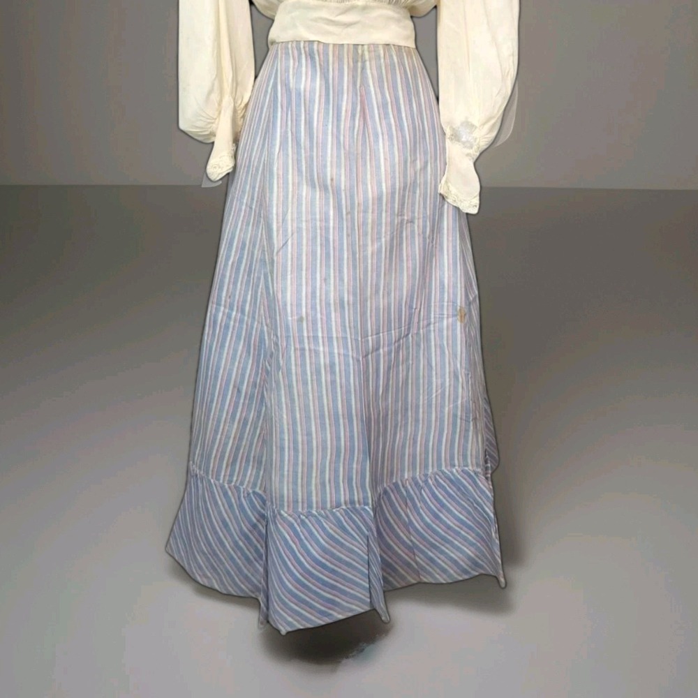 Antique 1900s Edwardian Victorian Blue Striped Work Chore Maxi Skirt Uniform